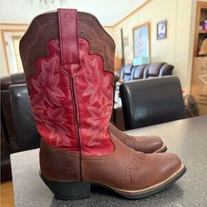 Tony Lama Brown and Maroon Leather western Cowboy boots size 7.5B Women's.